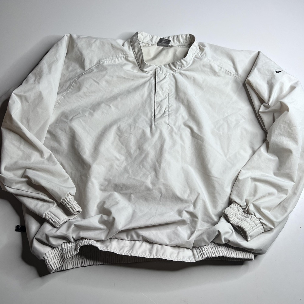 Nike Jacket Mens Large White Windbreaker Pullover Elastic Hem Zip Pockets
